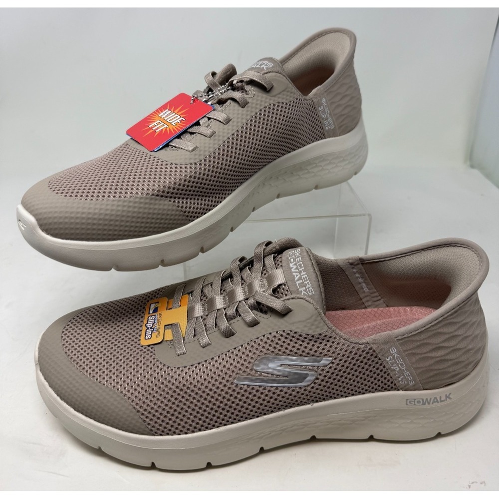 Skechers GO WALK Slip-ins Womens 11 Wide Taupe Hands Free Machine Washable NEW